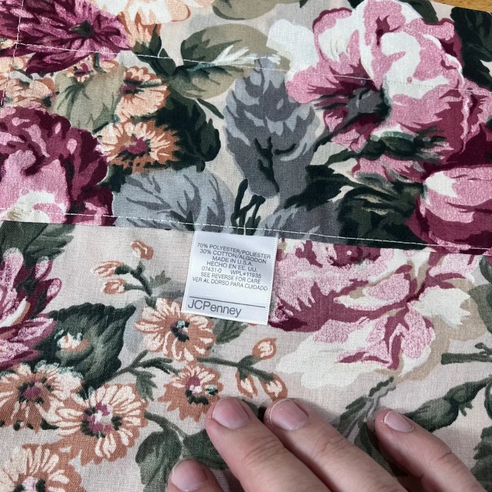 Vtg JCPenney Floral Rose Scalloped Valance Eyelet Lace Trim Cottagecore 86x19